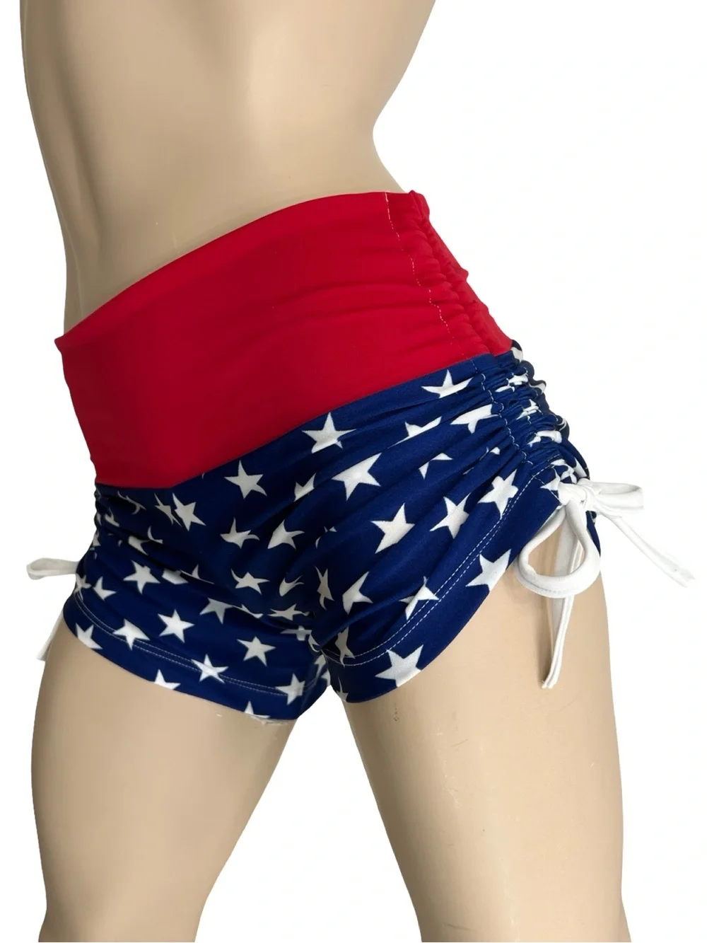 American Flag Blue Star Workout Swim Yoga Fitness Shorts - July 4th -Made in USA - Picture 3 of 5
